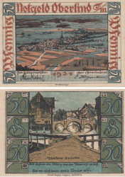 Бона. Германия. Оберлинд (Зоннеберг) 50 пфеннигов 1921 год. Мост через речку. Нотгельд. (XF)