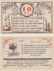 Бона. Германия. Мелле 10 пфеннигов 1921 год (вариант 2). Нотгельд. (XF)