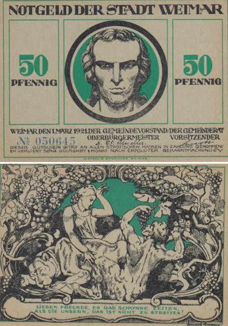  Бона. Германия. Веймар 50 пфеннигов 1921 год. Нотгельд зеленый. (XF) 