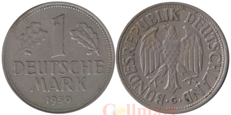  Германия (ФРГ). 1 марка 1950 год. Герб. (G) 