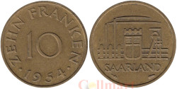 Саар. 10 франков 1954 год. Шахта и герб Саара.