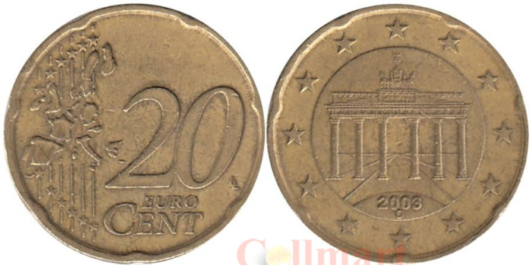  Германия. 20 евроцентов 2003 год. Бранденбургские ворота. (D) 