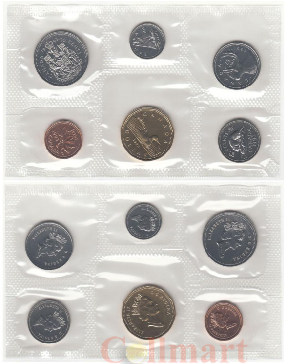  Канада. Набор монет 1993 год. Официальный годовой набор. (6 штук, в конверте) 