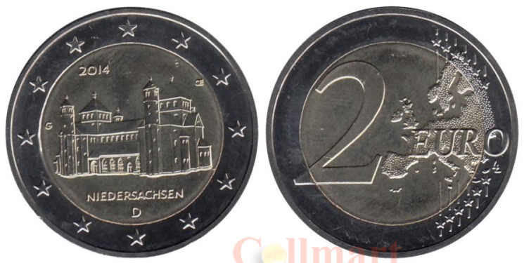  Германия. 2 евро 2014 год. Нижняя Саксония. Церковь святого Михаила. (G - Карлсруэ). 