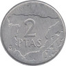  Испания. 2 песеты 1982 год. Карта Испании. 