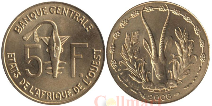 Западная Африка (BCEAO). 5 франков 2006 год. Канна (антилопа). 