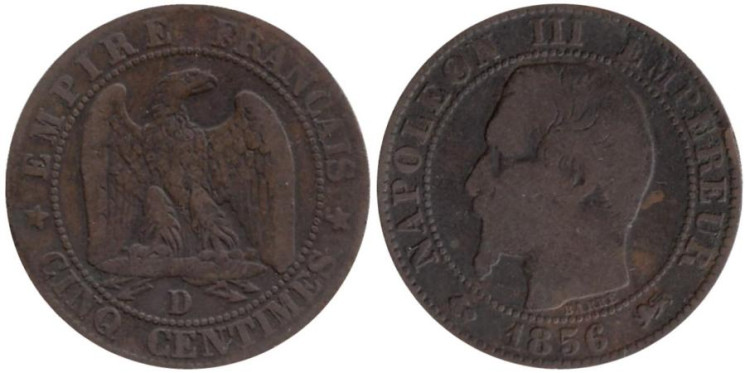  Франция. 5 сантимов 1856 год. (D) 
