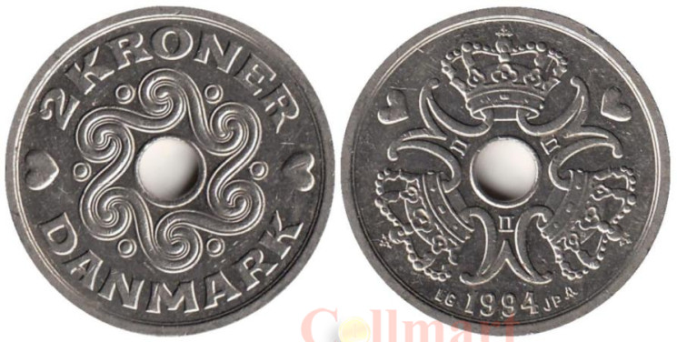  Дания. 2 кроны 1994 год. 