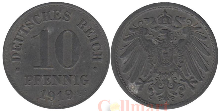  Германская империя. 10 пфеннигов 1919 год. 