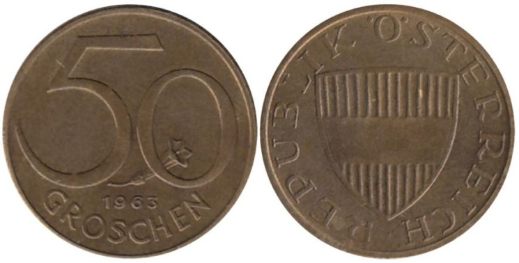  Австрия. 50 грошей 1963 год. 