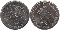 Остров Святой Елены. 10 пенсов 1991 год.