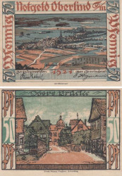 Бона. Германия. Оберлинд (Зоннеберг) 50 пфеннигов 1921 год. Городская улица. Нотгельд. (XF)