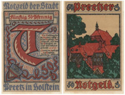 Бона. Германия. Прец 50 пфеннигов 1921 год. Литера "T". Нотгельд (вертикальный). (XF)
