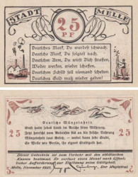 Бона. Германия. Мелле 25 пфеннигов 1921 год (вариант 1). Нотгельд. (XF)