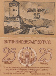 Бона. Германия. Боппард 25 пфеннигов 1920 год. Нотгельд. (XF)