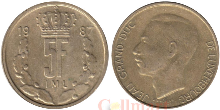  Люксембург. 5 франков 1987 год. Великий герцог Жан. 