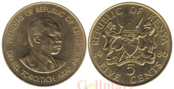 Кения. 5 центов 1986 год. Первый президент Кении - Джомо Кениата.