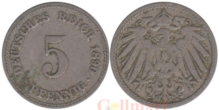  Германская империя. 5 пфеннигов 1890 год. (A) 