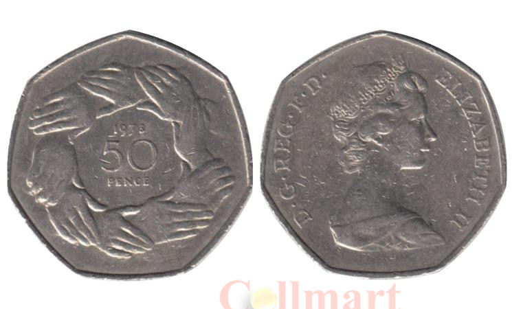 Великобритания. 50 пенсов 1973 год. Единство наций. Вступление в Европейское экономическое сообщество. 