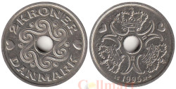 Дания. 2 кроны 1995 год. Три короны Кристиана V и три монограммы Маргрете II.