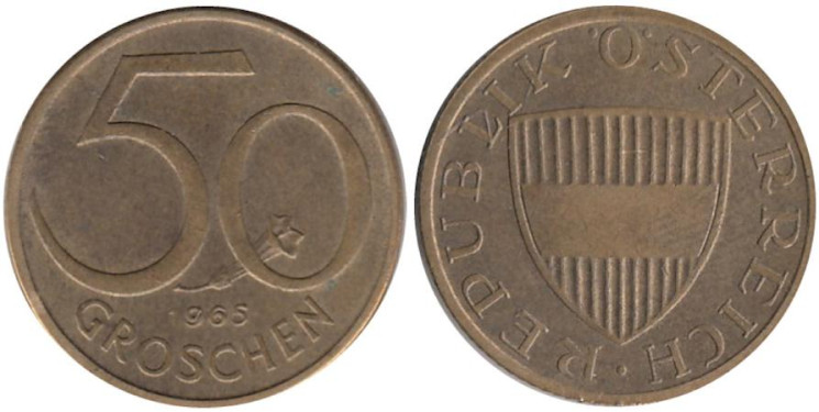  Австрия. 50 грошей 1965 год. 