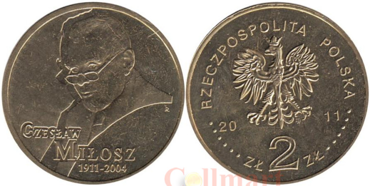  Польша. 2 злотых 2011 год. 100 лет со дня рождения Чеслава Милоша. 