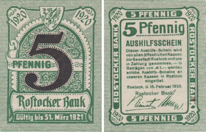  Бона. Германия. Росток 5 пфеннигов 1920 год. Нотгельд. (XF) 