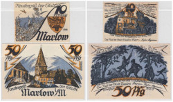 Набор банкнот. Германия. Марлов 10 и 50 пфеннигов 1922 год. Нотгельды, 2 штуки. (XF)