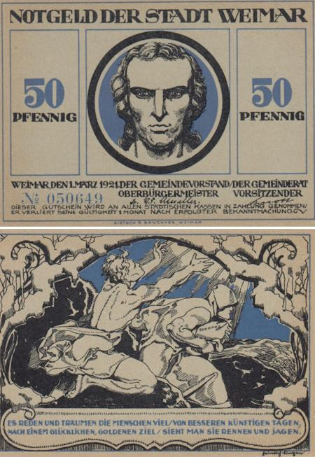  Бона. Германия. Веймар 50 пфеннигов 1921 год. Нотгельд синий. (XF) 
