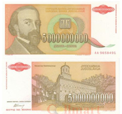 Бона. Югославия 5000000000 динаров 1993 год. Джура Якшич. (Пресс)