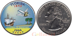 США. 25 центов 2004 год. Квотер штата Флорида. цветное покрытие (D).
