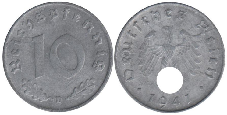  Германия - Третий рейх. 10 рейхспфеннигов 1941 год. (D) 