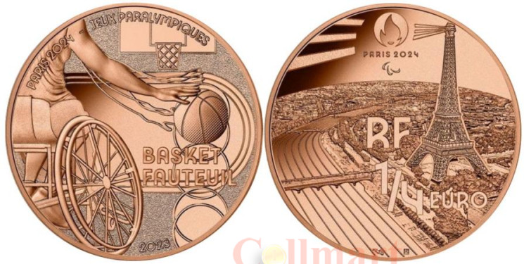  Франция. 1/4 евро 2023 год. XVII летние Паралимпийские игры, Париж 2024 - Баскетбол на колясках. 