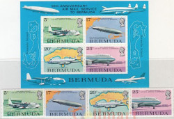 Почтовый блок + 4 марки. Бермуды. Авиапочта на Бермудские острова, 50-летие.