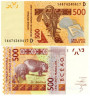  Бона. Мали 500 франков 2014 год. Два бегемота. (Пресс) 