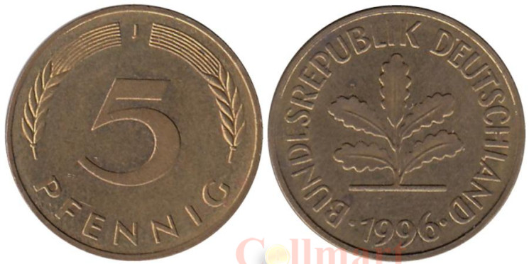  ФРГ. 5 пфеннигов 1996 год. (J) 