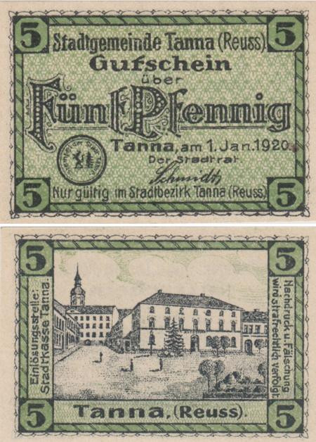  Бона. Германия. Танна 5 пфеннигов 1920 год. Нотгельд. (XF) 