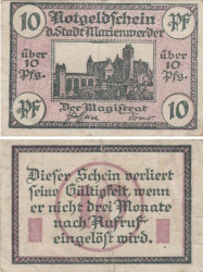 Бона. Германия. Мариенвердер (Западная Пруссия) 10 пфеннигов без года. Нотгельд. (VF)