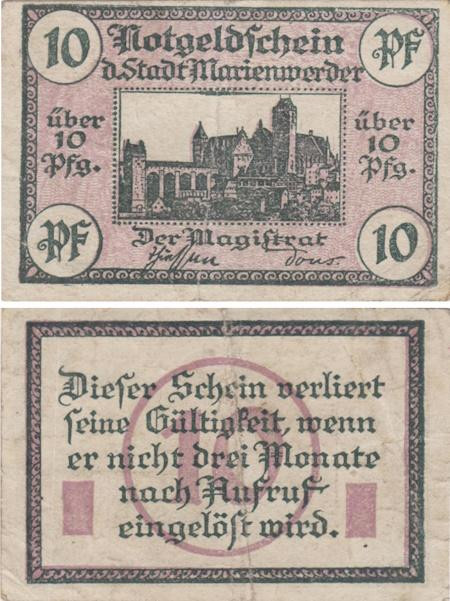  Бона. Германия. Мариенвердер (Западная Пруссия) 10 пфеннигов без года. Нотгельд. (VF) 