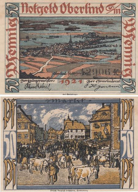  Бона. Германия. Оберлинд (Зоннеберг) 50 пфеннигов 1921 год. Рынок. Нотгельд. (XF) 