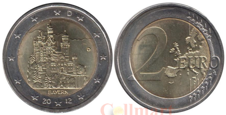  Германия. 2 евро 2012 год. Замок Нойшванштайн, Бавария. (D) 