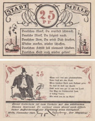 Бона. Германия. Мелле 25 пфеннигов 1921 год (вариант 2). Нотгельд. (XF)