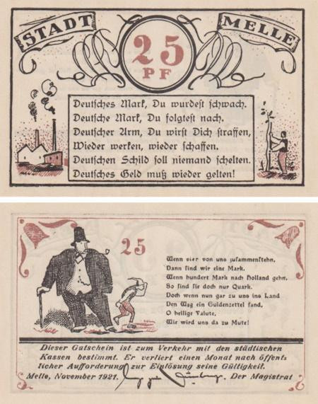  Бона. Германия. Мелле 25 пфеннигов 1921 год (вариант 2). Нотгельд. (XF) 
