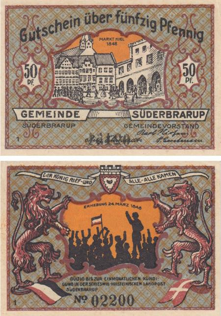  Бона. Германия. Зюдербраруп 50 пфеннигов без года (вариант 1). Нотгельд. (XF) 