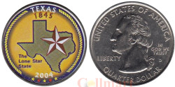 США. 25 центов 2004 год. Квотер штата Техас. цветное покрытие (D).