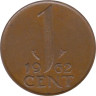  Нидерланды. 1 цент 1962 год. Королева Юлиана. 