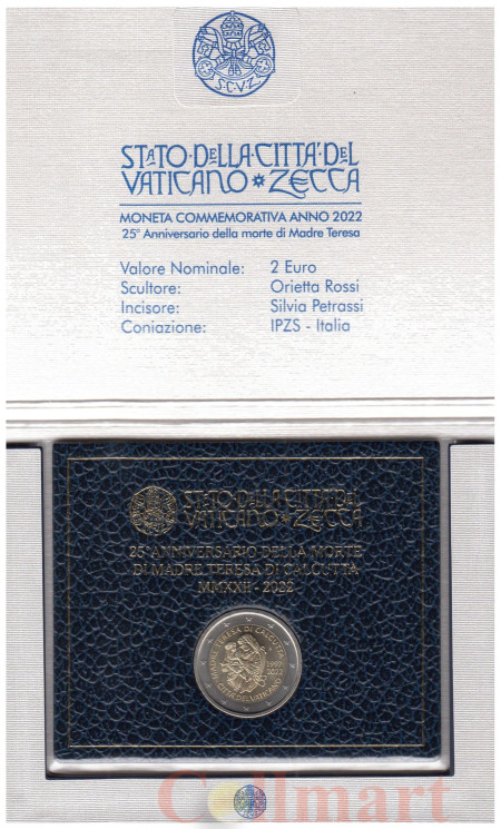  Ватикан. 2 евро 2022 год. 25 лет со дня смерти Матери Терезы. (в буклете) 