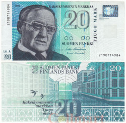 Бона. Финляндия 20 марок 1993 год. Вяйнё Линна. (Litt. А) (XF)