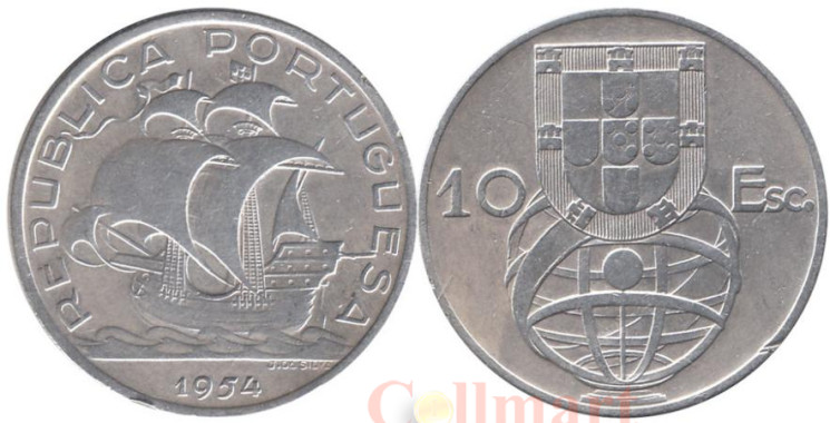  Португалия. 10 эскудо 1954 год. Каравелла. 