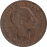  Испания. 5 сентимо 1877 год. Король Альфонсо XII. 